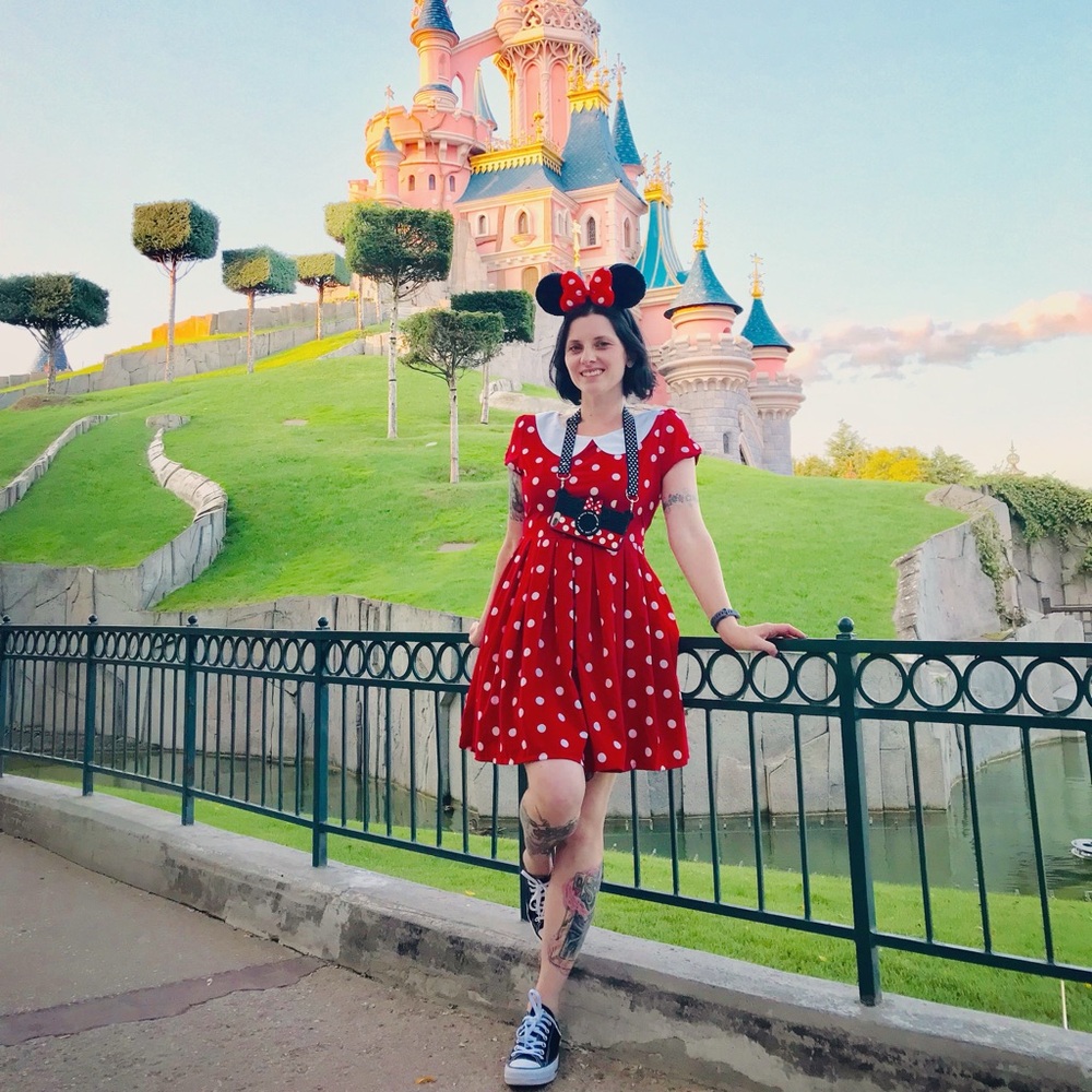 Bonne Chance Minnie Mouse Red Polka Dot Dress Disney - Picture 2 of 11